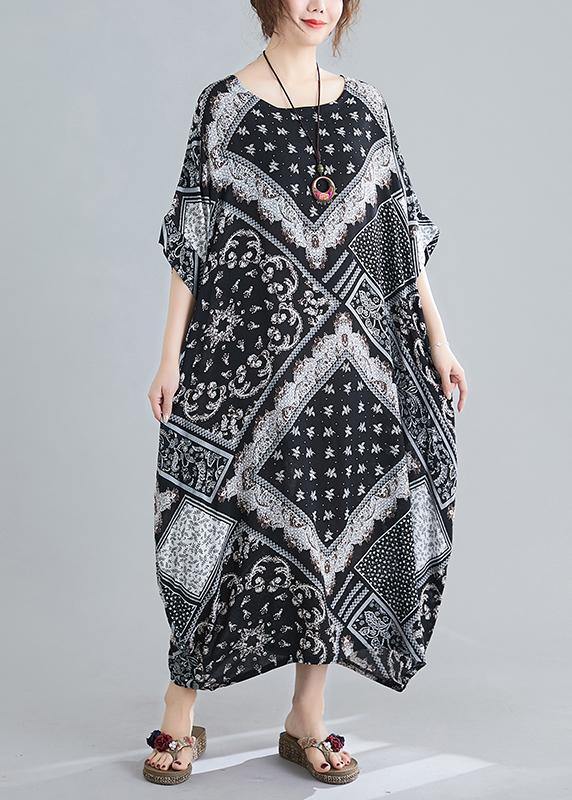 Women O Neck Summer Quilting Dresses Photography Black Print Traveling Dress - SooLinen
