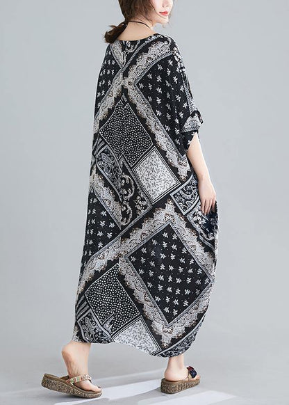 Women O Neck Summer Quilting Dresses Photography Black Print Traveling Dress - SooLinen