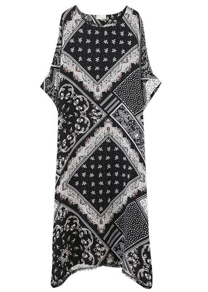 Women O Neck Summer Quilting Dresses Photography Black Print Traveling Dress - SooLinen