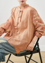 Load image into Gallery viewer, Women Orange Mandarin Collar Patchwork Cotton Shirt Summer