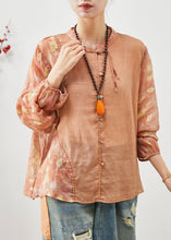 Load image into Gallery viewer, Women Orange Mandarin Collar Patchwork Cotton Shirt Summer