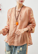 Load image into Gallery viewer, Women Orange Mandarin Collar Patchwork Cotton Shirt Summer