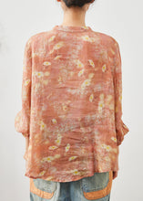 Load image into Gallery viewer, Women Orange Mandarin Collar Patchwork Cotton Shirt Summer