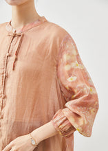 Load image into Gallery viewer, Women Orange Mandarin Collar Patchwork Cotton Shirt Summer