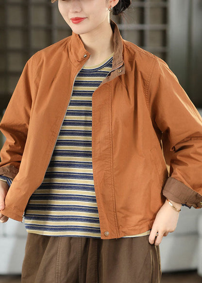 Women Orange Oversized Drawstring Cotton Coats Fall