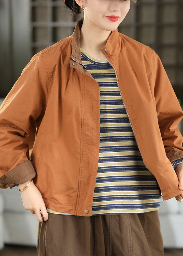 Women Orange Oversized Drawstring Cotton Coats Fall