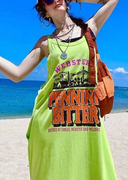 Women Orange Oversized Print Cotton Vacation Sundresses Summer