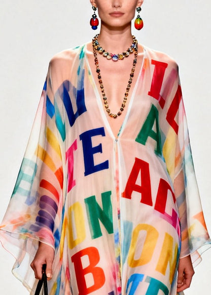 Women Oversized Letter Print Exra Large Hem Chiffon Beach Dress Summer