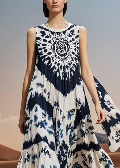Women Oversized Print Cotton Vacation Dresses Sleeveless