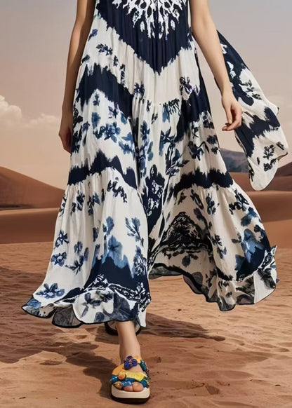 Women Oversized Print Cotton Vacation Dresses Sleeveless