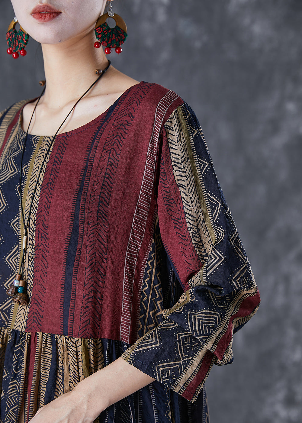 Women Oversized Print Linen Vacation Dress Fall