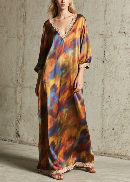 Women Oversized Tie Dye Chiffon Robe Dresses Fall