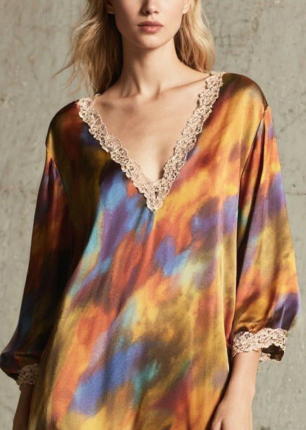 Women Oversized Tie Dye Chiffon Robe Dresses Fall