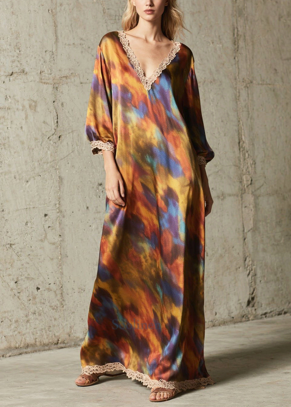 Women Oversized Tie Dye Chiffon Robe Dresses Fall