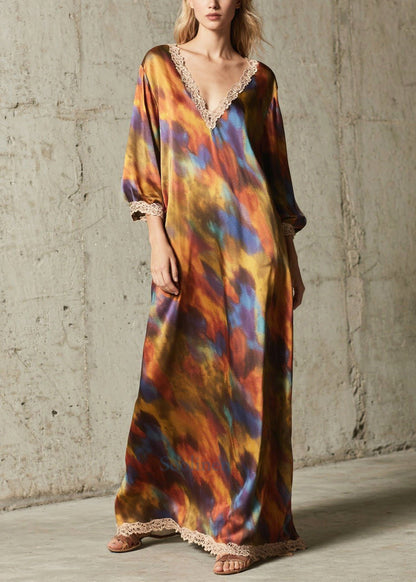 Women Oversized Tie Dye Chiffon Robe Dresses Fall