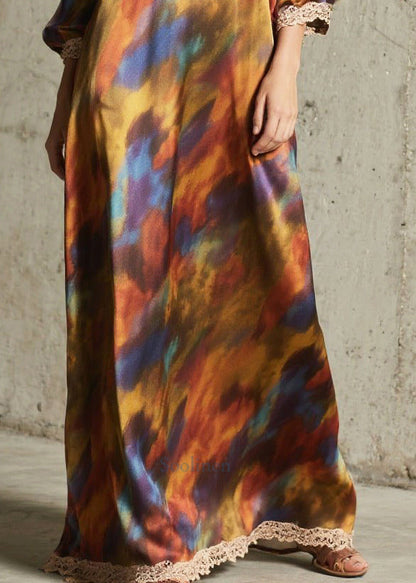 Women Oversized Tie Dye Chiffon Robe Dresses Fall