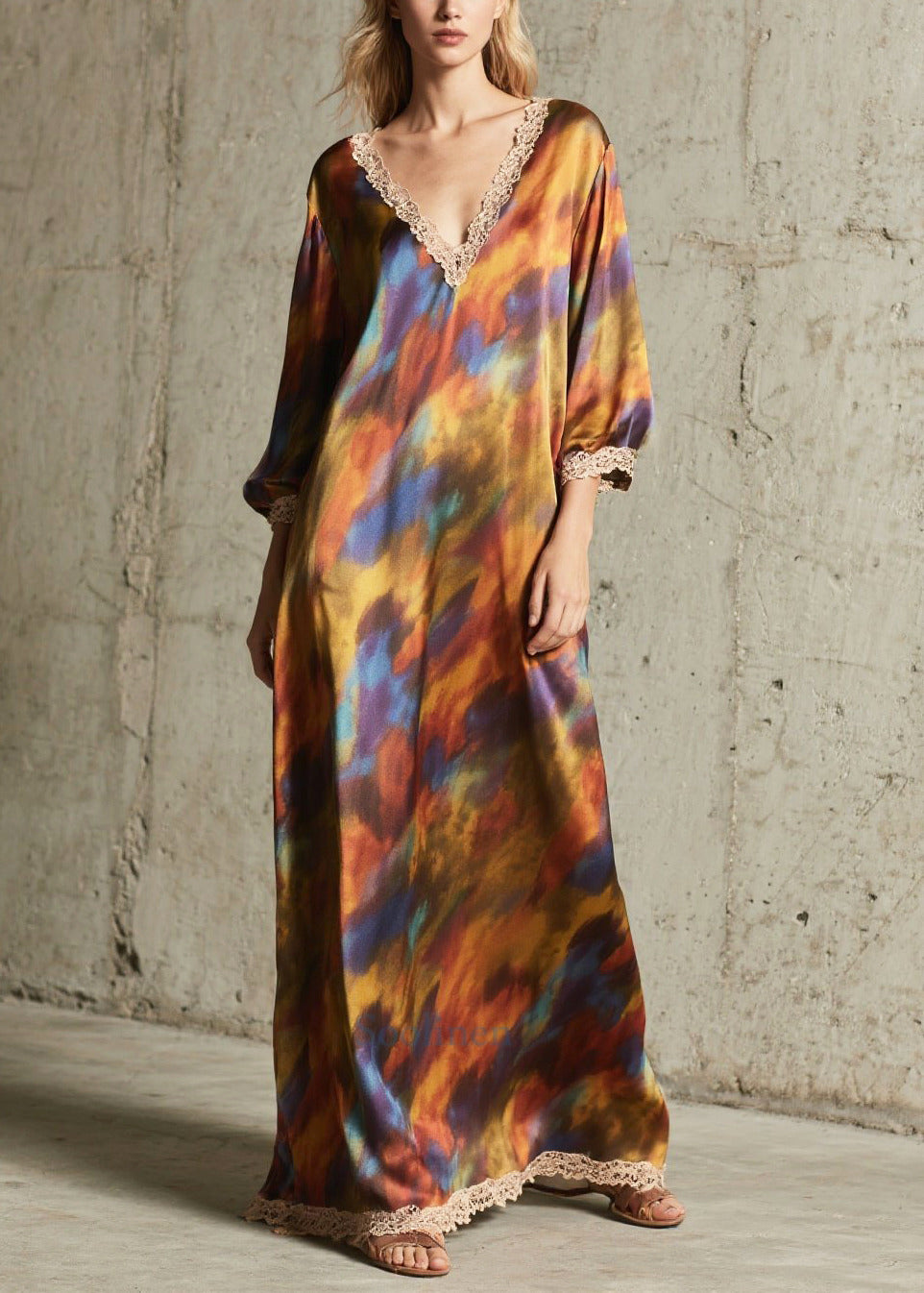 Women Oversized Tie Dye Chiffon Robe Dresses Fall