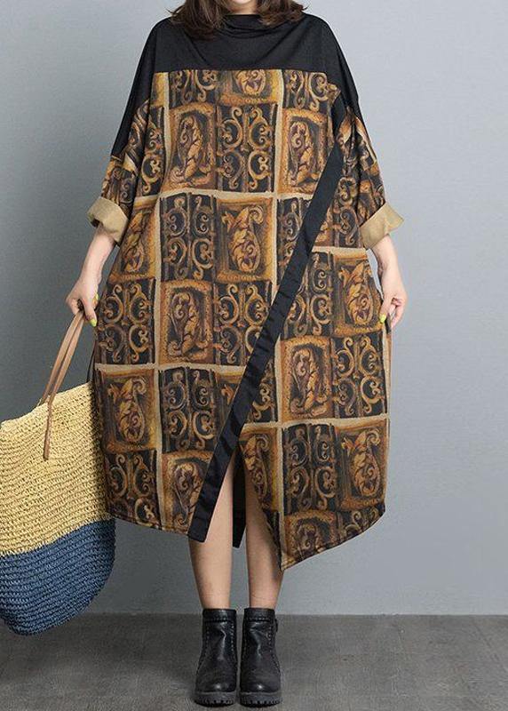 Women Patchwork Spring Dresses Fabrics Retro Loose Dress - SooLinen