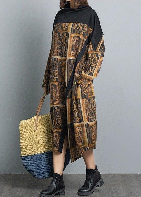 Women Patchwork Spring Dresses Fabrics Retro Loose Dress - SooLinen