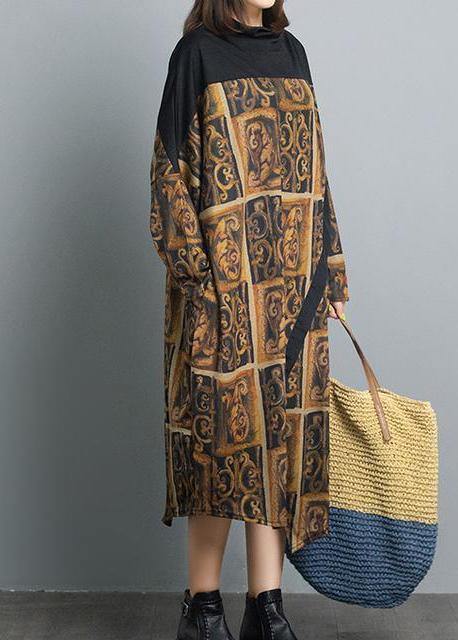 Women Patchwork Spring Dresses Fabrics Retro Loose Dress - SooLinen