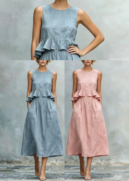 Women Peacock Blue Ruffles Cotton Holiday Dress Sleeveless