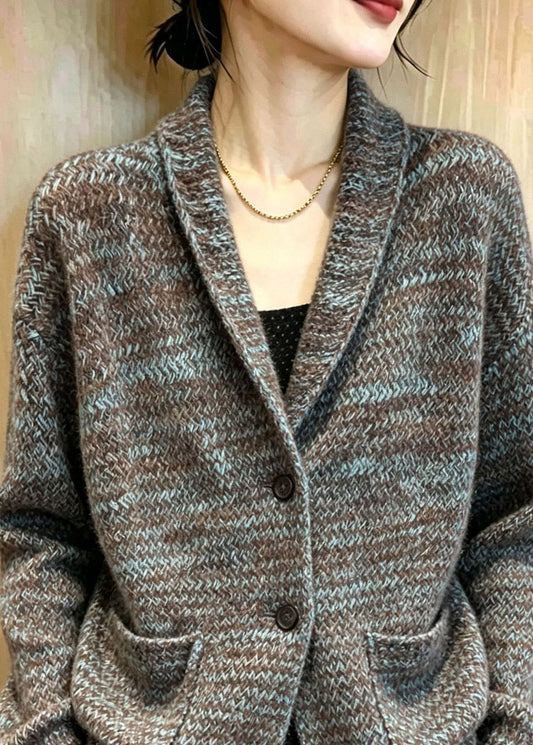 Women Peter Pan Collar Cotton Pockets Knit Cardigan Long Sleeve