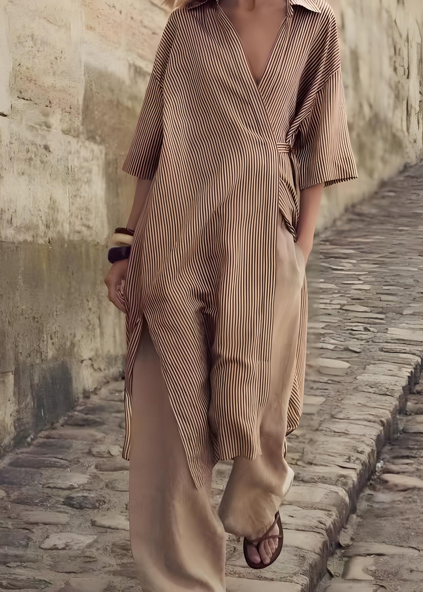 Women Peter Pan Collar Striped Cotton Shirts Dress Summer