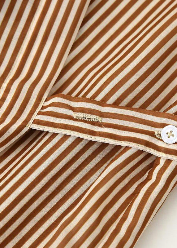 Women Peter Pan Collar Striped Cotton Shirts Dress Summer