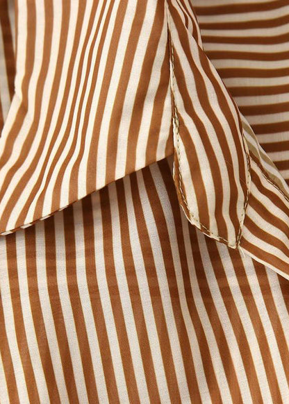 Women Peter Pan Collar Striped Cotton Shirts Dress Summer