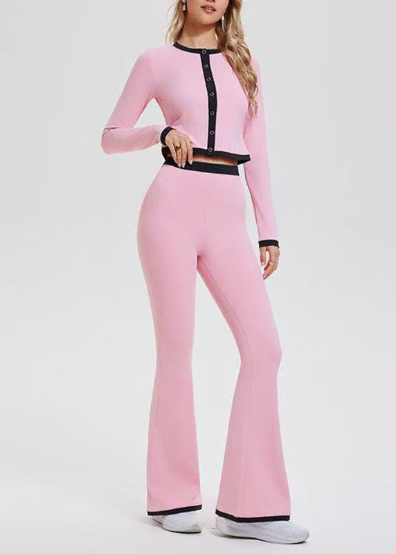 Women Pink O-Neck Butt Scrunch Tennis Sportswear Two-Piece Set Spring