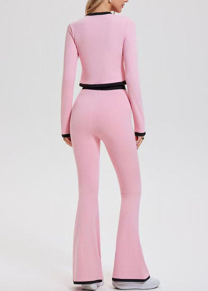 Women Pink O-Neck Butt Scrunch Tennis Sportswear Two-Piece Set Spring