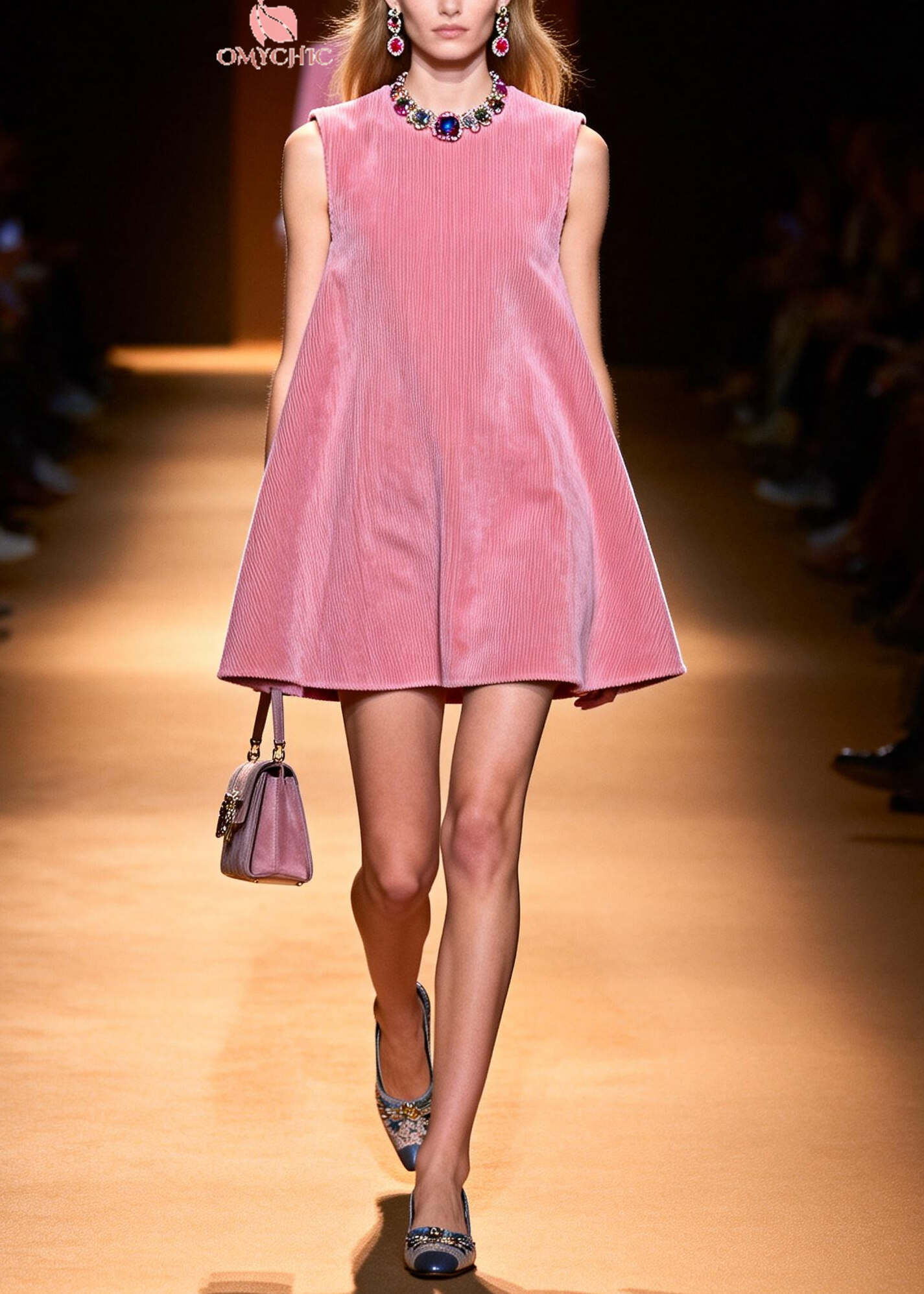 Women Pink Oversized Corduroy A Line Dress Sleeveless