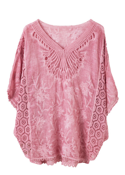 Women Pink Oversized Patchwork Lace Tank Tops Summer