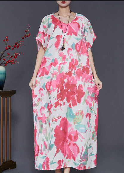 Women Pink Oversized Print Cotton Vacation Dresses Summer