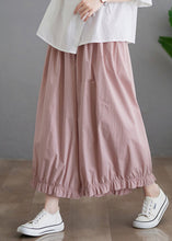 Load image into Gallery viewer, Women Pink Ruffled Pockets Elastic Waist Cotton Pants Skirt Fall