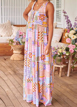 Load image into Gallery viewer, Women Pink Ruffled Print Cotton Long Dresses Sleeveless