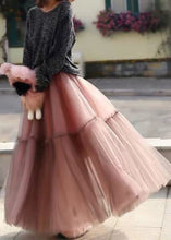 Load image into Gallery viewer, Women Pink Ruffled Tulle Cinched Circle Fall Skirt