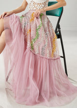 Load image into Gallery viewer, Women Pink Sequins Patchwork Tulle Skirts Spring