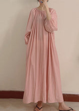 Load image into Gallery viewer, Women Pink Wrinkled Pockets Maxi Dress Long Sleeve