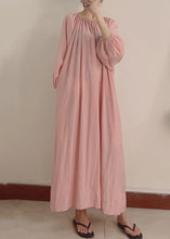 Load image into Gallery viewer, Women Pink Wrinkled Pockets Maxi Dress Long Sleeve
