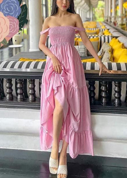 Women Pink Wrinkled Solid Cotton Spaghetti Strap Dress Sleeveless