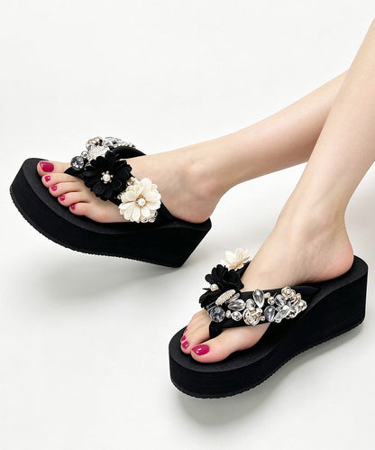 Women Platform White Flower Faux Leather Thong Sandals