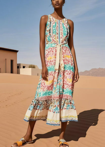 Women Polychrome Print Cotton Tunic Dresses Sleeveless