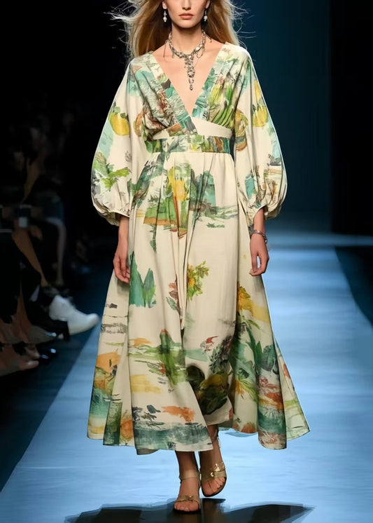 Women Print Exra Large Hem Cotton Long Dress Spring