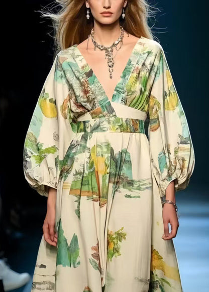 Women Print Exra Large Hem Cotton Long Dress Spring