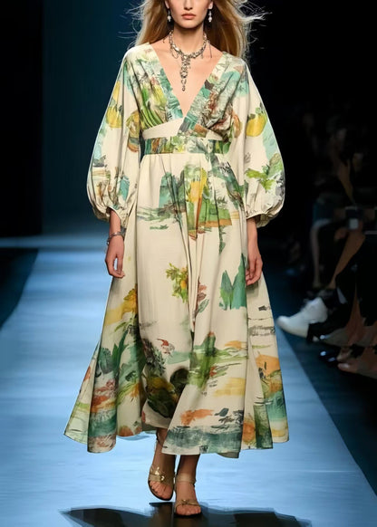 Women Print Exra Large Hem Cotton Long Dress Spring