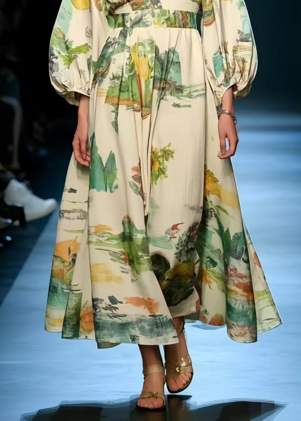 Women Print Exra Large Hem Cotton Long Dress Spring