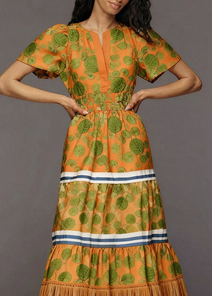 Women Print Tasseled Patchwork Cotton Holiday Dress Summer