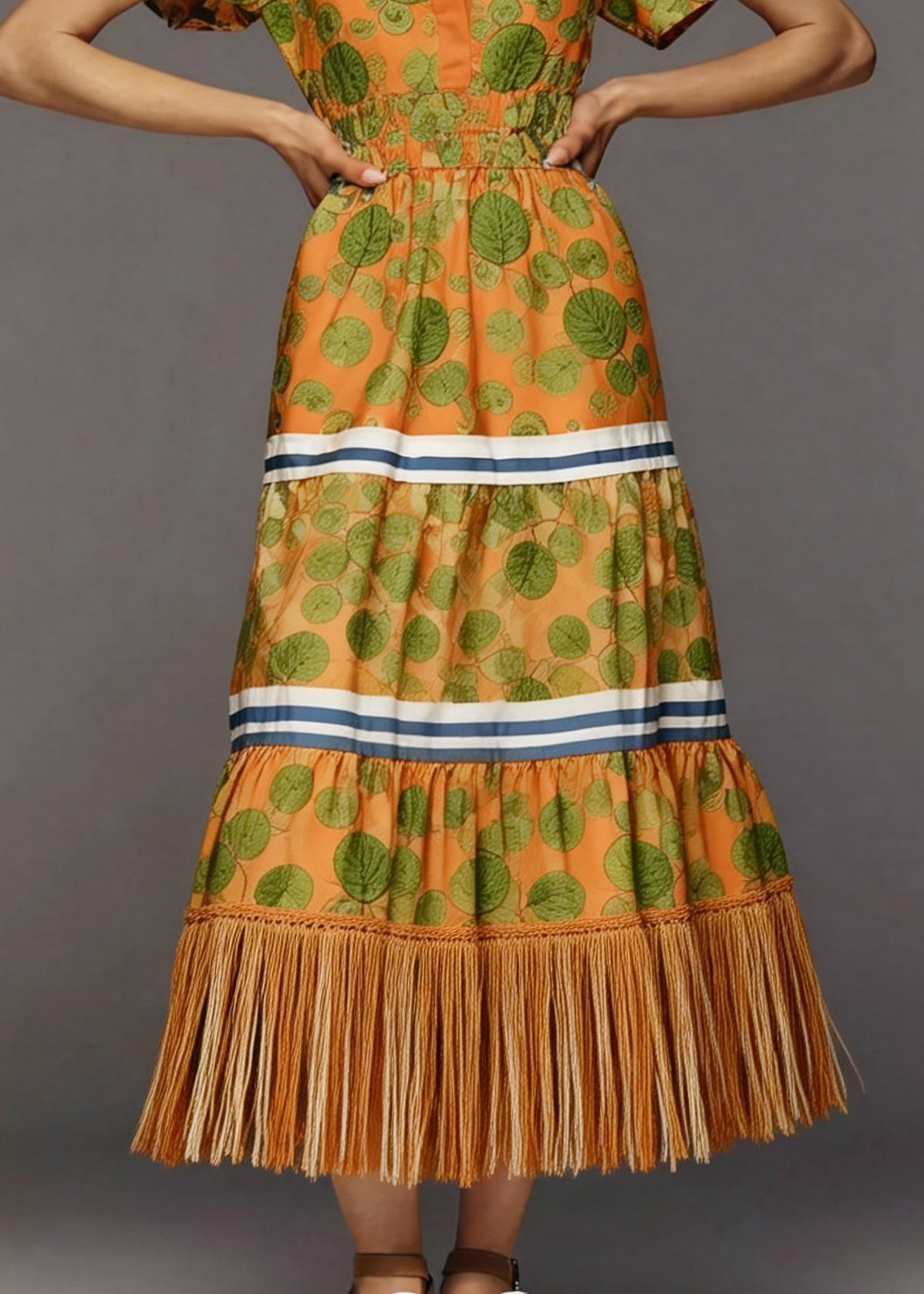 Women Print Tasseled Patchwork Cotton Holiday Dress Summer