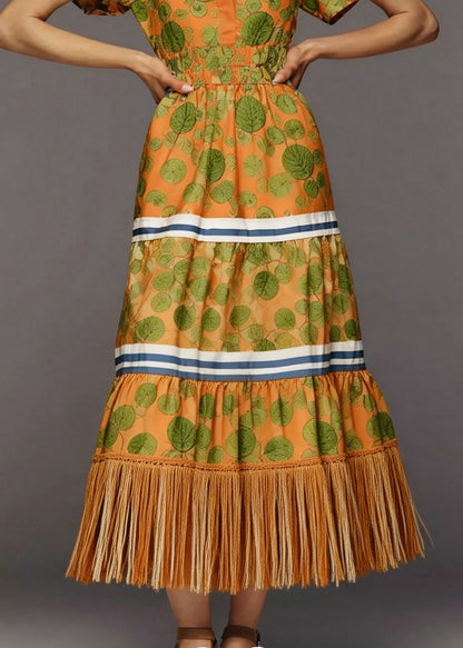 Women Print Tasseled Patchwork Cotton Holiday Dress Summer
